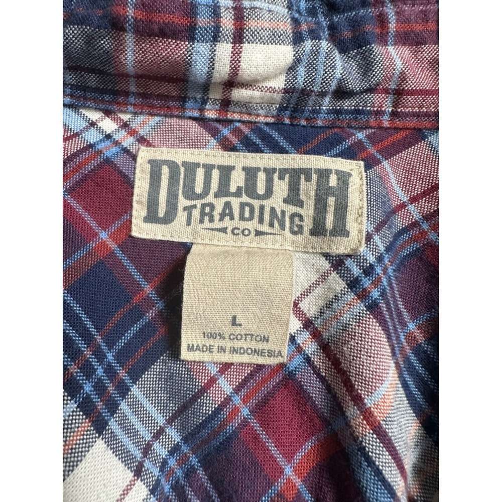 Duluth Trading Co Mens Large Red Blue Plaid Flannel Button Down Cotton Shirt L - Picture 5 of 7